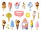 Ice Cream and Popsicle Assortment, Sweet Tasty Colorful Cold Desserts Set Cartoon Vector Illustration