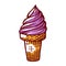 Ice cream with purple berry flavor in waffle cone vector engraved cool refreshing iced dessert