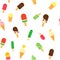 Ice Cream repeat seamless pattern in trandy paper cut style.. Tasty icecream stick and cones summer bright background