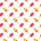Ice Cream repeat seamless pattern in trandy paper cut style.. Tasty summer bright icecream stick on white background for