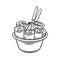 Ice cream rolls, chilled Thai summer dessert in basket outline icon, Asian street food