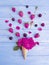 Ice cream rose strawberry cherry blueberry decorative on colored wooden background