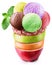Ice-cream scoops in fruity glass.