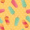 Ice cream seamless pattern, colorful summer background, delicious sweet treats