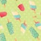 Ice cream seamless pattern, colorful summer background, delicious sweet treats