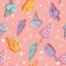 Ice-cream seamless pattern, pink background, modern backdrop, packaging, wallpaper, trendy surface. fabric print, game. sketch.