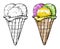 Ice cream set, black and white and colored