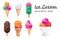 Ice cream set, colorful, assorted. Geometric style, vector