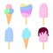 Ice cream. Set of illustrations of ice cream in a cone and ice cream on a stick. Collection of icons
