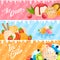 Ice cream set, summer banner, round dessert template, collection, orange sugar, design, in style cartoon vector