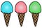 Ice cream. Set of vector illustrations. Sweetness on an isolated white background. Crispy waffle cone. Cartoon style.