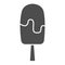 Ice cream solid icon, confectionary concept, eskimo with dark chocolate glaze sign on white background, Ice lolly icon
