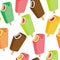 Ice cream song colorful seamless pattern on white background.