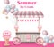 Ice cream stand with balloons Vector. Summer background. Birthday card or event posters