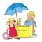 Ice cream stand and people, vector illustration