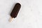 Ice cream stick  on dark white background  covered chocolate sticks frozen Popsicle and Lolly sweet dessert  Flat lay