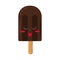 Ice cream on a stick with a smile and tongue in vector flat style. single element for design. cute chocolate summer