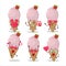 Ice cream strawberry cartoon character with love cute emoticon
