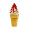 Ice cream strawberry jam in a waffle cone is delicious. Highly detailed 3d rendering illustration mock-up front view close up.