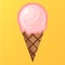 Ice cream strawberry scoop waffle cone isolated. on yellow background.Vector illustration.