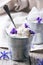 Ice cream with sugared violets