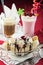 Ice Cream Sundae, Banana Split, milkshake and coctail