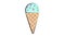 Ice cream sweet, milk in a waffle cup, on a white background, vector illustration. scoop of turquoise ice cream with sugar