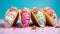 Ice cream tacos: Crispy taco shells hugging scoops of creamy joy, topped with sprinkles and sauces