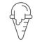 Ice cream thin line icon. Melting flavored ice cream cone. Birthday party vector design concept, outline style pictogram