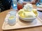 Ice cream topped with durian.