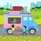 Ice cream Truck, Store Flat Vector Illustration