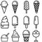 Ice cream vector icons set. Waffle cone illustration sign collection. Ice lolly symbol. Frozen juice logo.