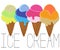 Ice cream vector illustration. Gelato cartoon collection. Kids cafe clipart. Cake frozen tasty food. Vegetarian natural lunch