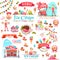 Ice cream vector set with banner icons and illustrations