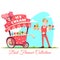 Ice cream vendor with cart. Best flavour collection. Vector illustration