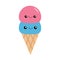 Ice cream in the waffle cone. Scoop set. Smiling face. Cute cartoon character. Love card. Sweet food. Flat design. White backgroun