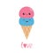 Ice cream in the waffle cone. Scoop set. Smiling face. Cute cartoon character. Love card. Valentines day symbol. Flat design. Whit