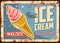 Ice cream in waffle cone vector rust tin sign