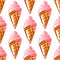 Ice cream waffle cones seamless pattern background