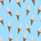 Ice cream waffle cones seamless pattern. Stylized vector illustration.