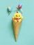 Ice cream waffle horn with Easter decoration