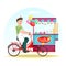 Ice cream wagon or trolley with vendor man