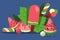 Ice cream with watermelon flavor, gelateria cafe advertisement vector illustration