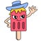 Ice cream wearing a fierce faced cowboy hat. doodle icon image kawaii