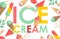 Ice cream word vector flat poster design. Sweet and delicious summer ice creams.