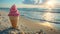 Ice creams on beach and shells with ocean landscape