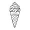 Ice creams line art hand drawn style doodle drawing black and white. Sweet summer dessert, gelato, ice-cream cone and
