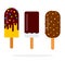 Ice creams on a stick with chocolate glaze flat isolated