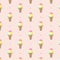 Ice-creams in a waffle cup pattern on pink background