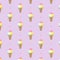 Ice-creams in a waffle cup pattern on violet background